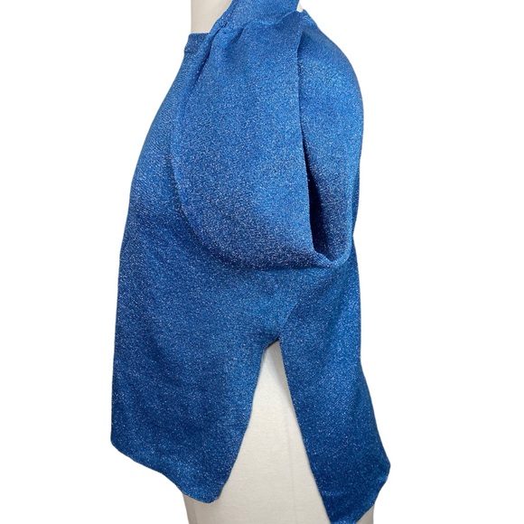 Blue metallic split hem Crewneck sweater - Picture 2 of 5
